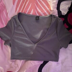 SHEIN Gray Fitted Crop Short Sleeve